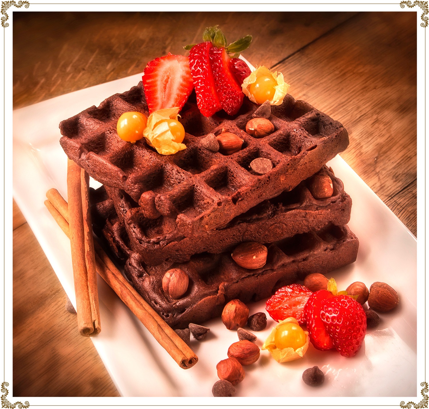 Chocolate-hazelnut waffles with Cuisine l’Angélique Waffle and Pancake Mix
