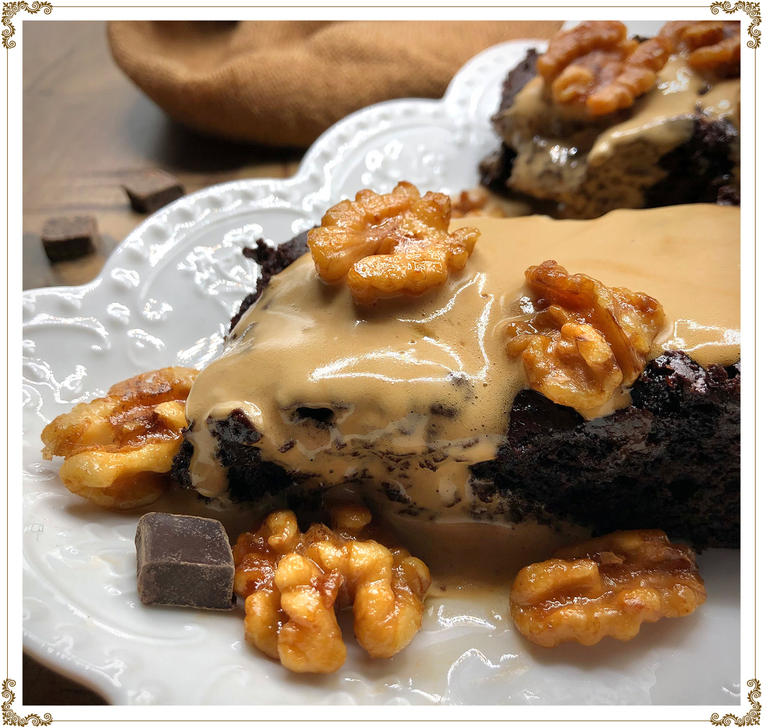 Recipe Decadent coffee cream brownies with caramelized nuts Gluten-free, Dairy-free, Organic from Cuisine l’Angélique.