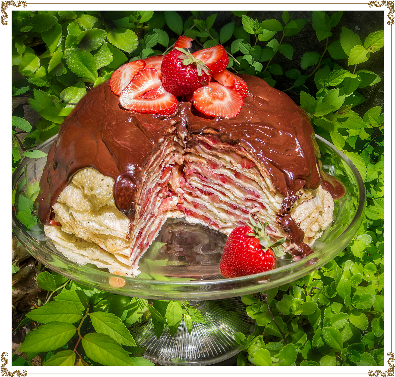 Recipe Strawberry rhubarb crêpe cake Gluten-free, Dairy-free, Organic from Cuisine l’Angélique.