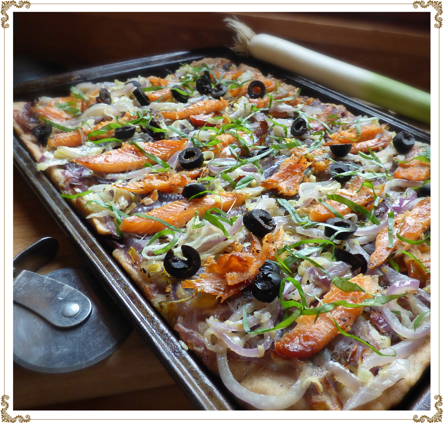 Leek smoked salmon Pissaladière Recipe Gluten-free, dairy-free (casein-free) and hypotoxic